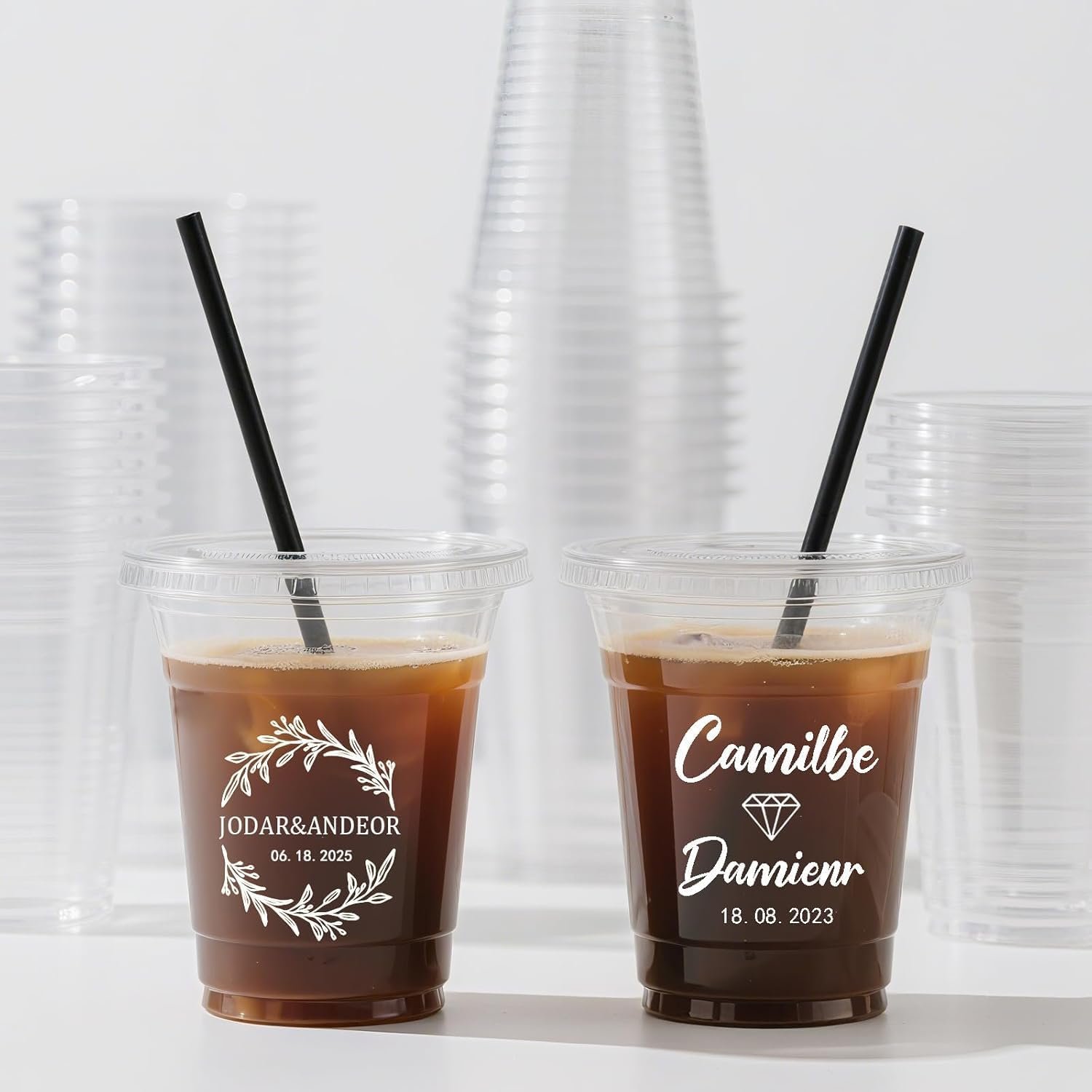 Grossiste de gobelets en plastique transparents personnalisés (avec couvercle) pour boissons froides, 100/200/300 pièces, boissons, milkshake, smoothie, mariage avec etiquettes, 20 oz, fourni par un fabricant, logo personnalisé, vente en gros.