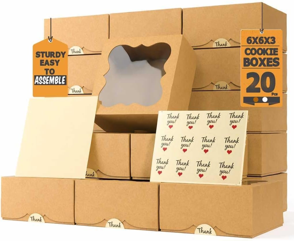 Grossiste en Vrac de Boîtes à Biscuits - Boîtes de Pâtisserie avec Fenêtre 6X6X3 Pouces - Fournisseur de Contenants Épais pour Gourmandises, Desserts, Fraises, Cupcakes, Bonbons, Charcuterie, Produits de Boulangerie et Pâtisserie - Logo Personnalisé