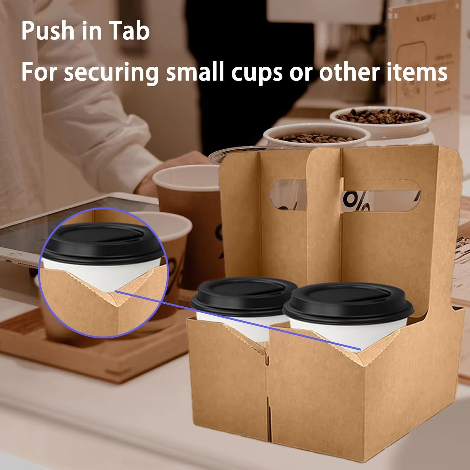 Grossiste porte-gobelet kraft 2 tasses, support de livraison portable et pliable, OEM pour boissons chaudes ou froides, marque blanche, 20 unités.