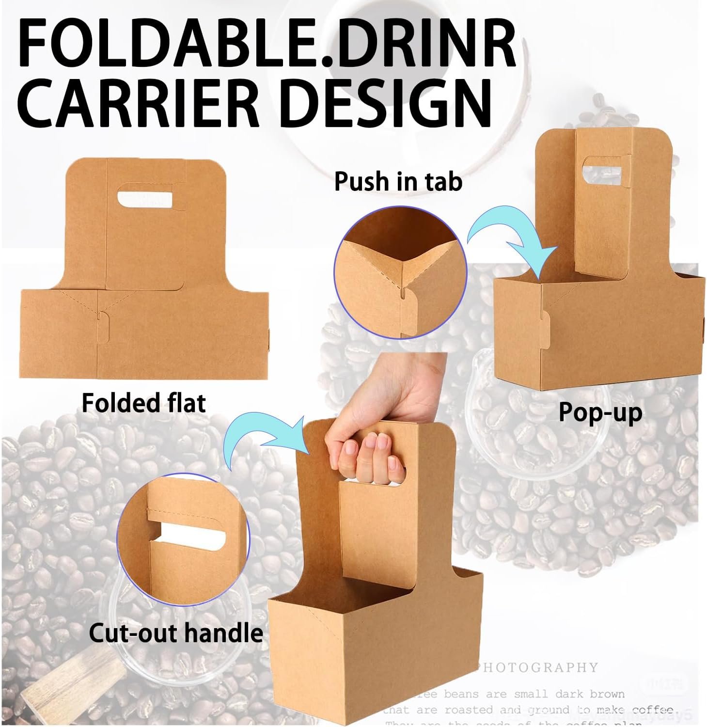 Grossiste porte-gobelet kraft 2 tasses, support de livraison portable et pliable, OEM pour boissons chaudes ou froides, marque blanche, 20 unités.