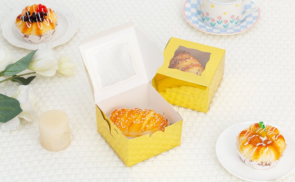 Grossiste en Vrac Boîtes à Gâteaux en Papier avec Fenêtre 100 Pcs 4x4x2,5 pouces pour Pâtisseries Cupcakes et Bonbons - Logo Personnalisé Disponible auprès du Fabricant