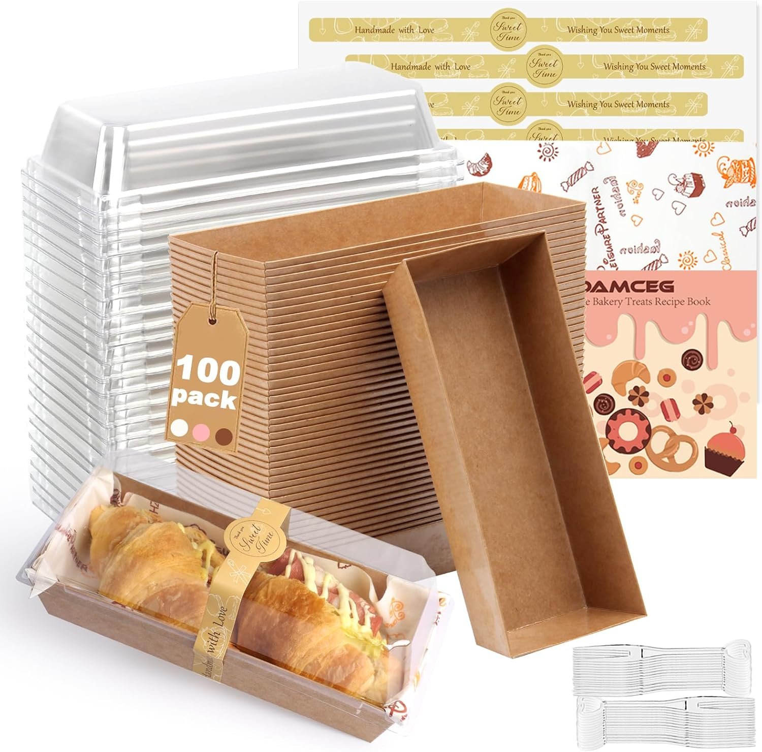 Grossiste en Vrac de Boîtes à Charcuterie 7,5x3,3 Pouces avec Couvercles Transparents, Contenants Mini Pâtisserie Jetables pour Sandwich, Biscuit, Pâtisserie, Part de Gâteau, Marque Blanche, 100 Pcs