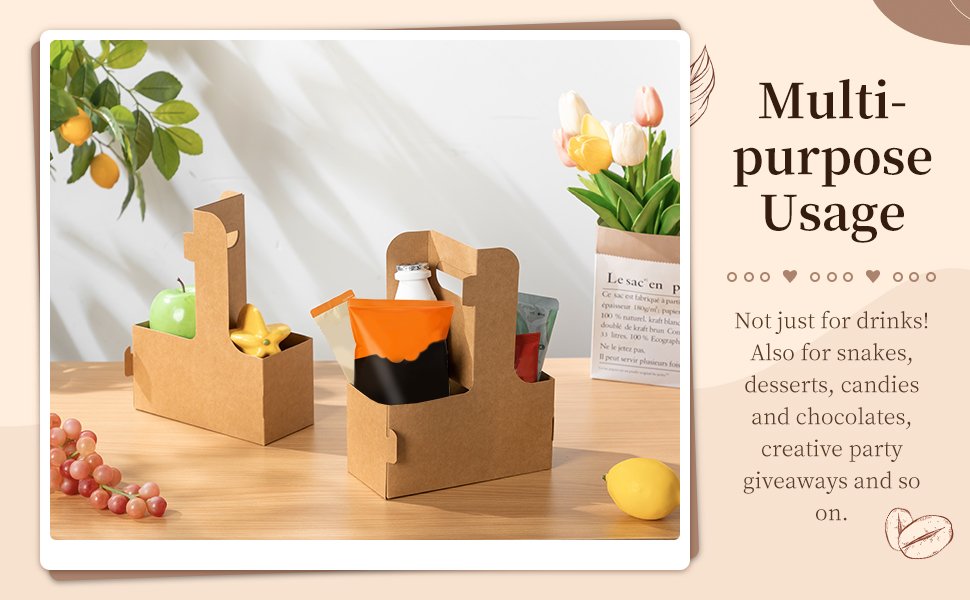 Grossiste de porte-gobelets à deux tasses en papier jetables avec poignées, idéal pour les restaurants et la livraison de nourriture, avec Logo Personnalisé, 100 unités, brun. Fabricant de support à emporter pour café.