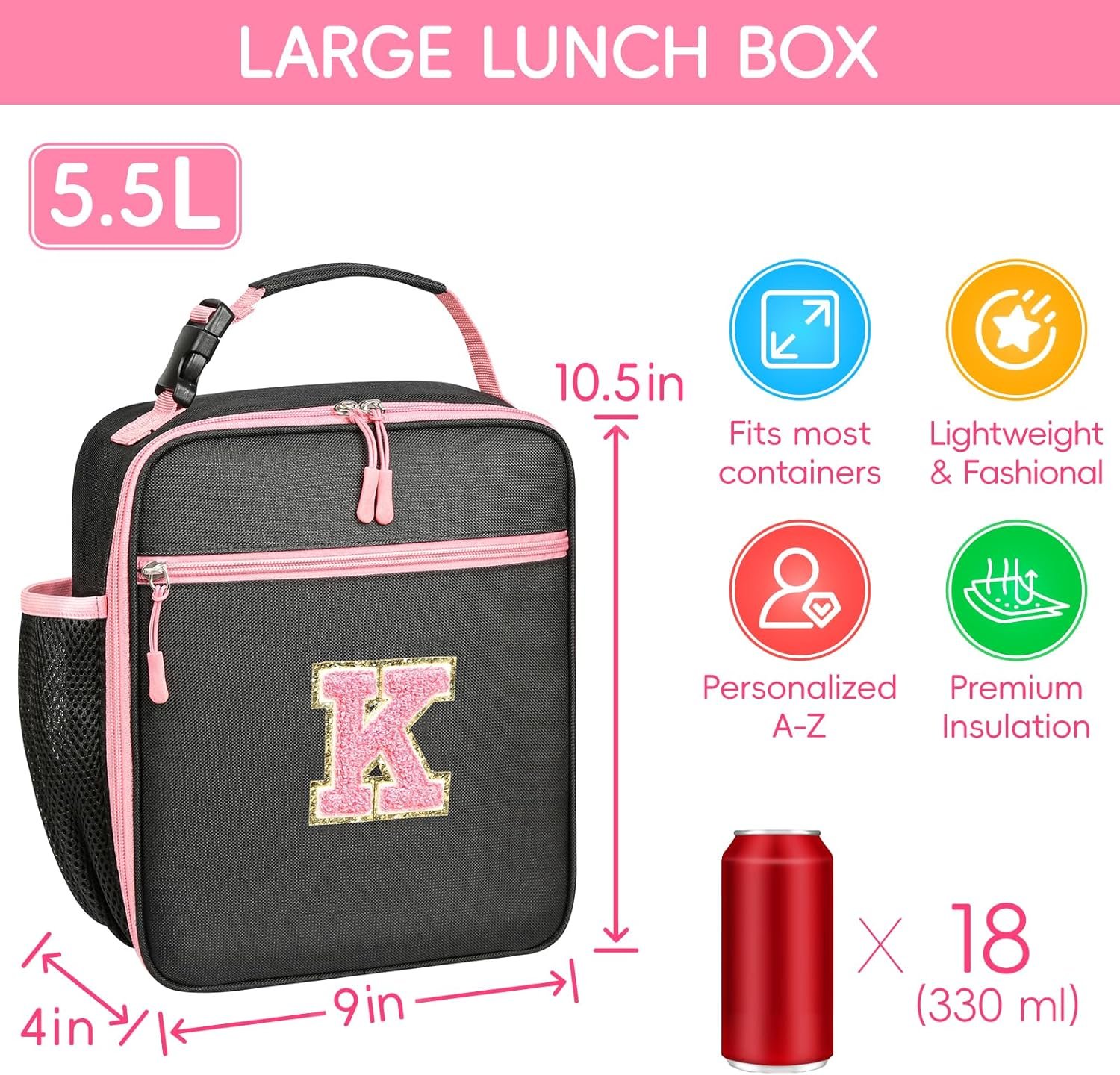 Lunch box personnalisée avec logo, sac à lunch isotherme pour filles et femmes, boîte thermos adorable pour le travail, le camping, et les cadeaux de rentrée (rose, K) - grossiste, fabricant, vente en gros.