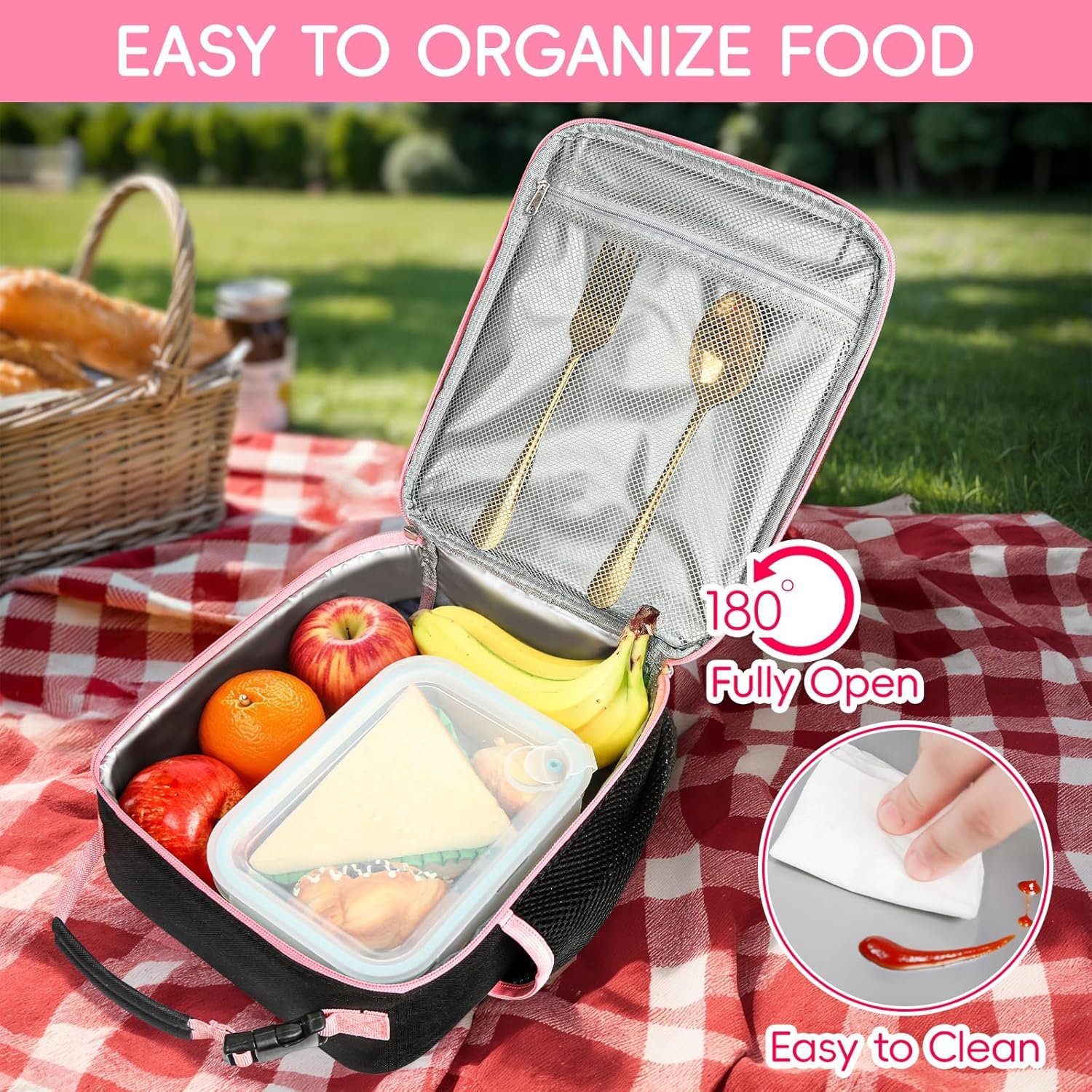 Lunch box personnalisée avec logo, sac à lunch isotherme pour filles et femmes, boîte thermos adorable pour le travail, le camping, et les cadeaux de rentrée (rose, K) - grossiste, fabricant, vente en gros.