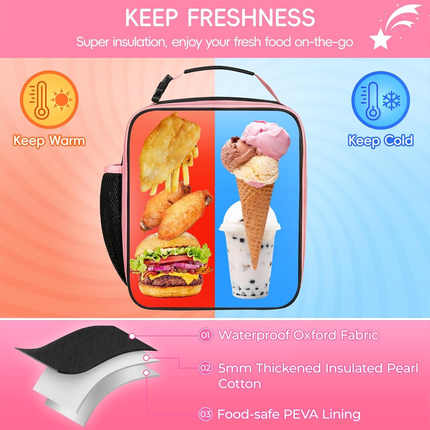 Lunch box personnalisée avec logo, sac à lunch isotherme pour filles et femmes, boîte thermos adorable pour le travail, le camping, et les cadeaux de rentrée (rose, K) - grossiste, fabricant, vente en gros.