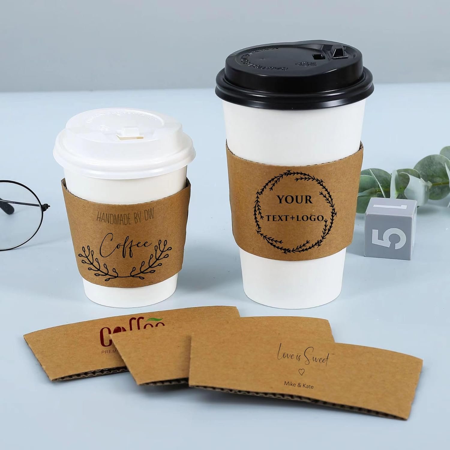 Grossiste en gobelets à café personnalisés, manches jetables écologiques en kraft,  marque blanche pour amateurs de café/Cadeau de mariage/Baby shower/Retraite (Kraft) OEM