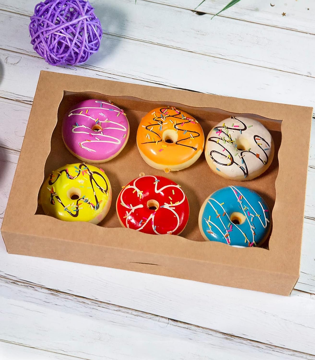 Boîte à pâtisserie marron 14x10x3 pouces, conteneurs à emporter en carton naturel, packs de 15 - Vente en gros de donuts, muffins et cookies avec fenêtre en PVC - Logo personnalisé par fournisseur.