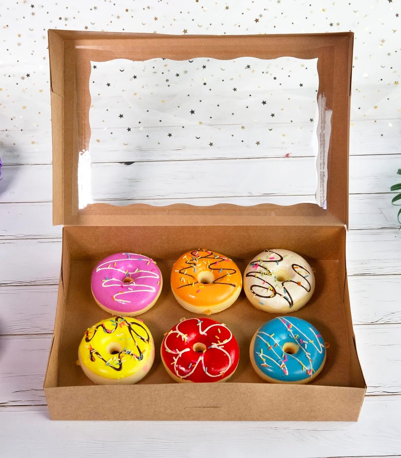 Boîte à pâtisserie marron 14x10x3 pouces, conteneurs à emporter en carton naturel, packs de 15 - Vente en gros de donuts, muffins et cookies avec fenêtre en PVC - Logo personnalisé par fournisseur.