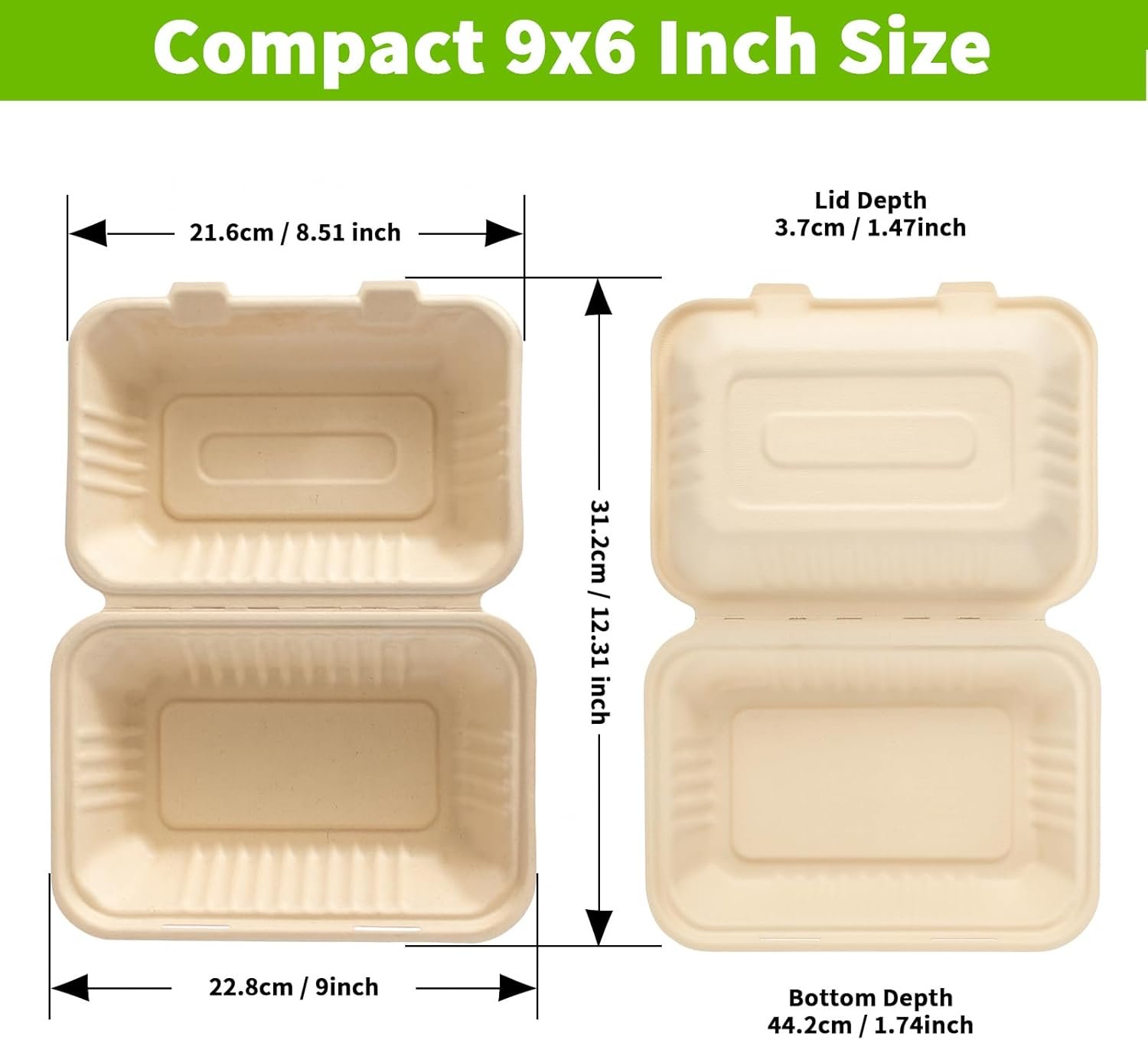 Grossiste contenant à emporter 9x6 pouces, 75 pack de boîtes compostables en bagasse de canne à sucre, récipients jetables pour repas, OEM, avec couvercles, micro-ondable Grossiste contenant à emporter 9x6 pouces, 75 pack de boîtes compostables en bagasse de canne à sucre, récipients jetables pour repas, OEM, avec couvercles, micro-ondable