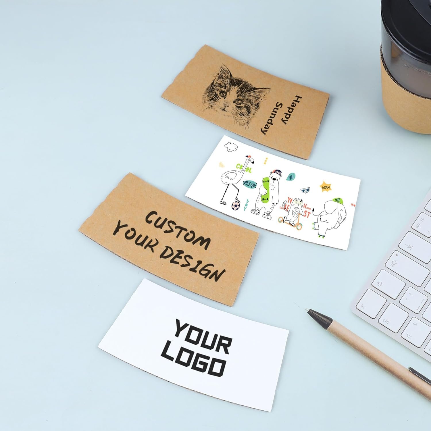 Grossiste de manchons à café en carton ondulé personnalisés, insulateurs de boisson avec logo personnalisé pour fête, mariage, anniversaire, engagement (50pcs) - Fabricant fiable en vente en gros.