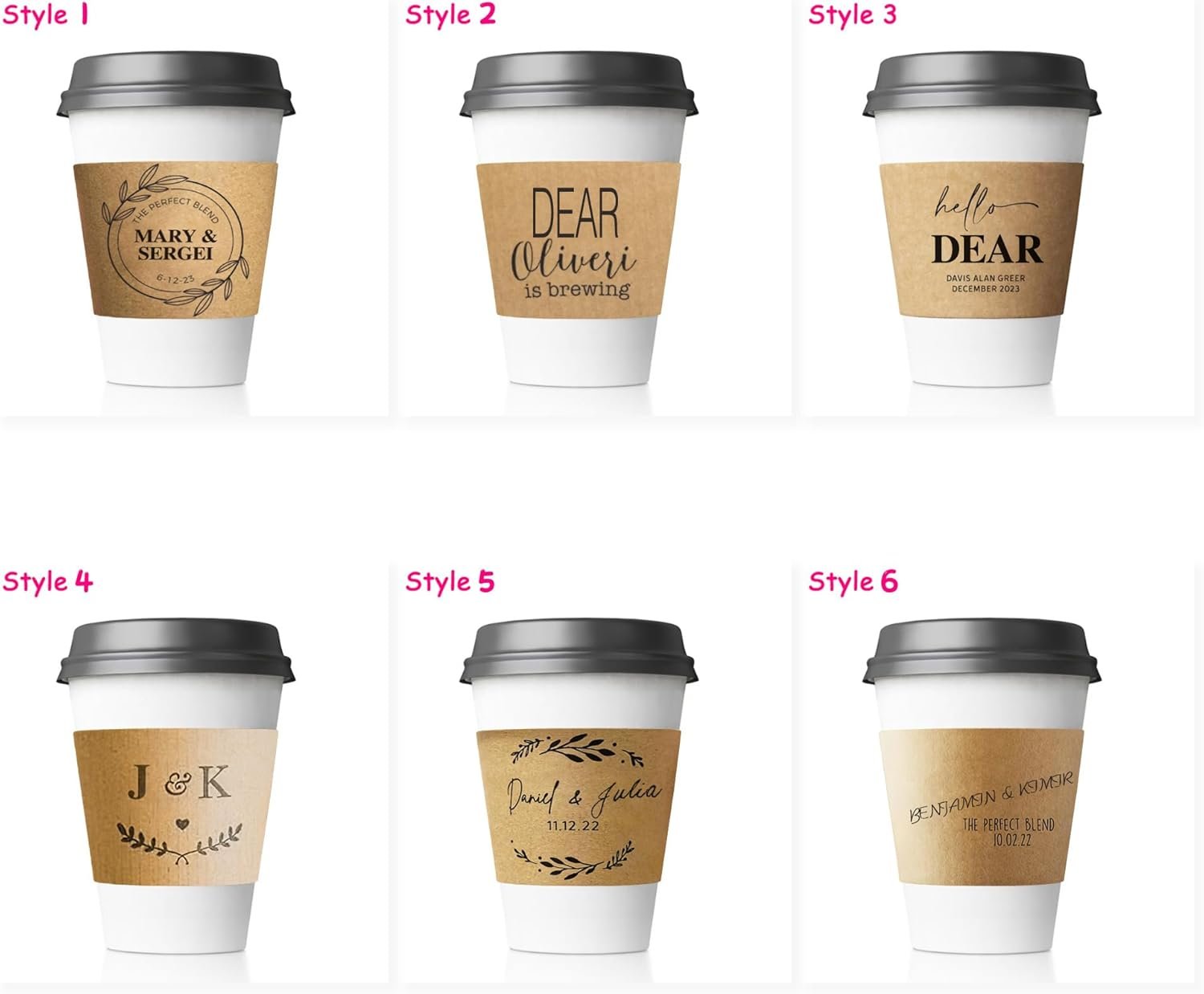 Grossiste de manchons à café en carton ondulé personnalisés, insulateurs de boisson avec logo personnalisé pour fête, mariage, anniversaire, engagement (50pcs) - Fabricant fiable en vente en gros.