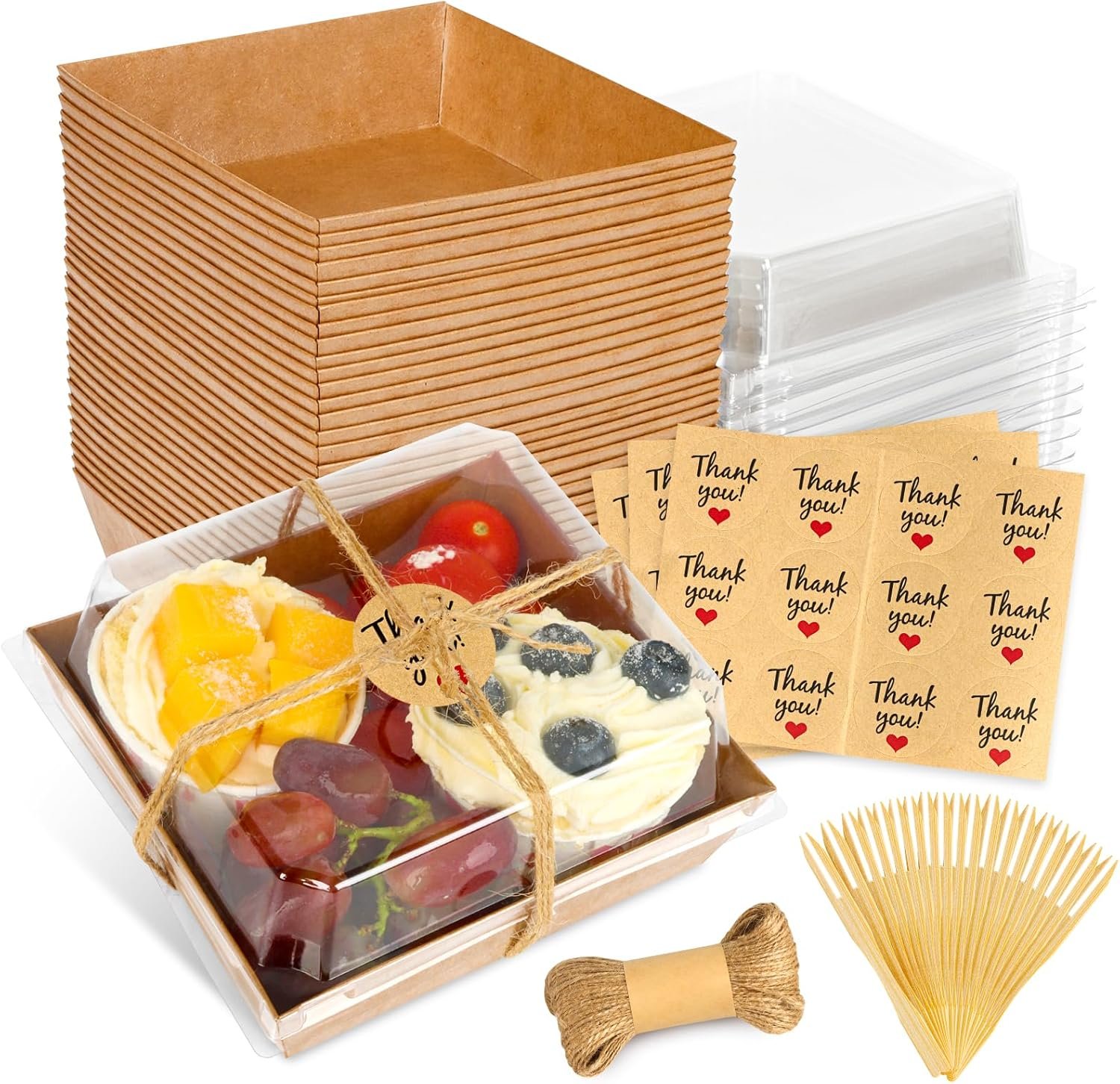 20Pcs Boîtes à Charcuterie Miniatures avec Couvercles Transparente - Logistique en Vrac pour Contenants Alimentaires Jetables, Fournisseur de Boîtes pour Sandwich, Cookie, Sushi, Part de Gâteau et Fraises, OEM