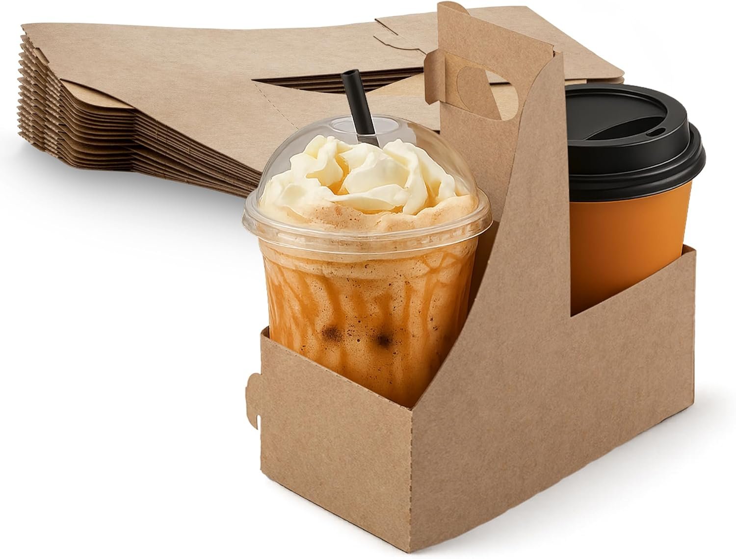 Grossiste Petit Porte-boissons en Kraft 7,62" x 3,75" x 8,87" - Accessoire avec poignées pour deux tasses - Logo Personnalisé, Vente en Gros (Pack de 15) - Fabricant de produits en kraft