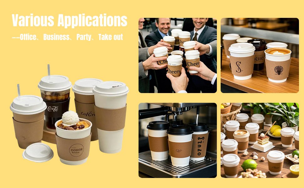 Grossiste 20-100PCS Manches en papier blanc personnalisées pour tasses à café, Fournisseur de manches en carton jetables, Logo personnalisé pour événements tels que mariages et baby showers.