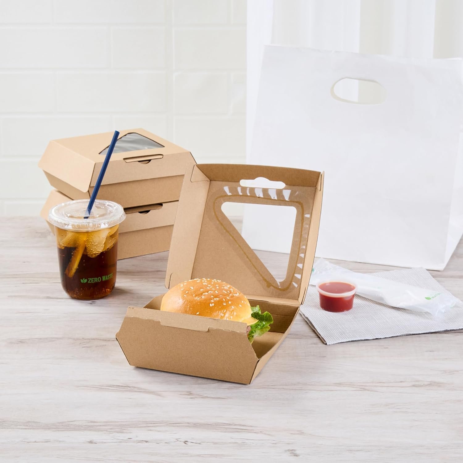 Grossiste Conteneur Alimentaire en Coquille 100 Compte 5,41 x 5,5 x 2,63 Pouces Boîte à Emporter en Carton Zingué Kraft Résistante à la Graisse pour Burgers et Sandwiches, Fabricant de Solutions Personnalisées