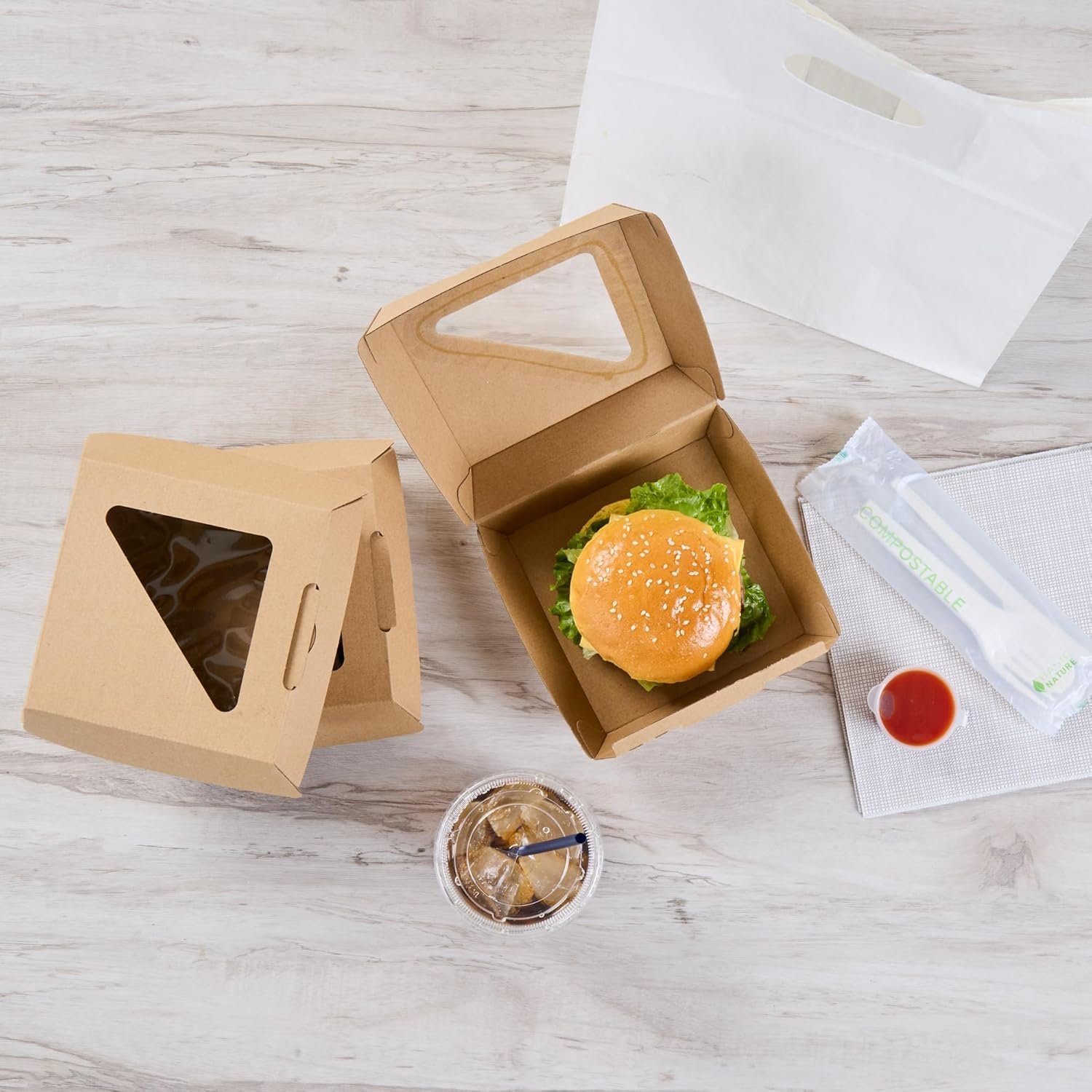 Grossiste Conteneur Alimentaire en Coquille 100 Compte 5,41 x 5,5 x 2,63 Pouces Boîte à Emporter en Carton Zingué Kraft Résistante à la Graisse pour Burgers et Sandwiches, Fabricant de Solutions Personnalisées