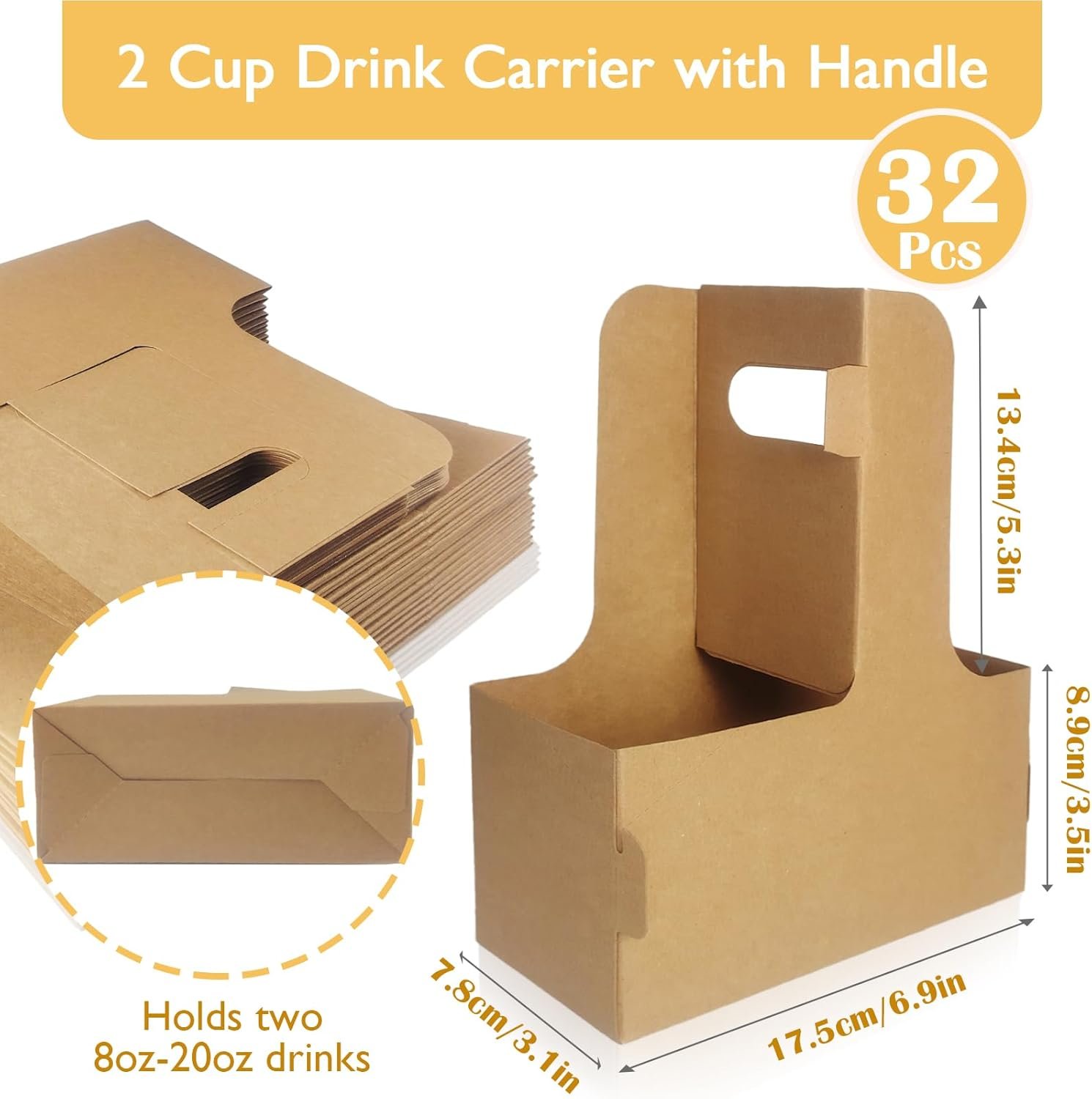 Grossiste Support à boissons 2 tasses avec poignée, 32 pièces en carton brun, porte-gobelets jetables pour café ou livraison de nourriture, Logo Personnalisé, Fabricant de contenants à emporter (Brun, 32 pièces) Grossiste Support à boissons 2 tasses avec poignée, 32 pièces en carton brun, porte-gobelets jetables pour café ou livraison de nourriture, Logo Personnalisé, Fabricant de contenants à emporter (Brun, 32 pièces)