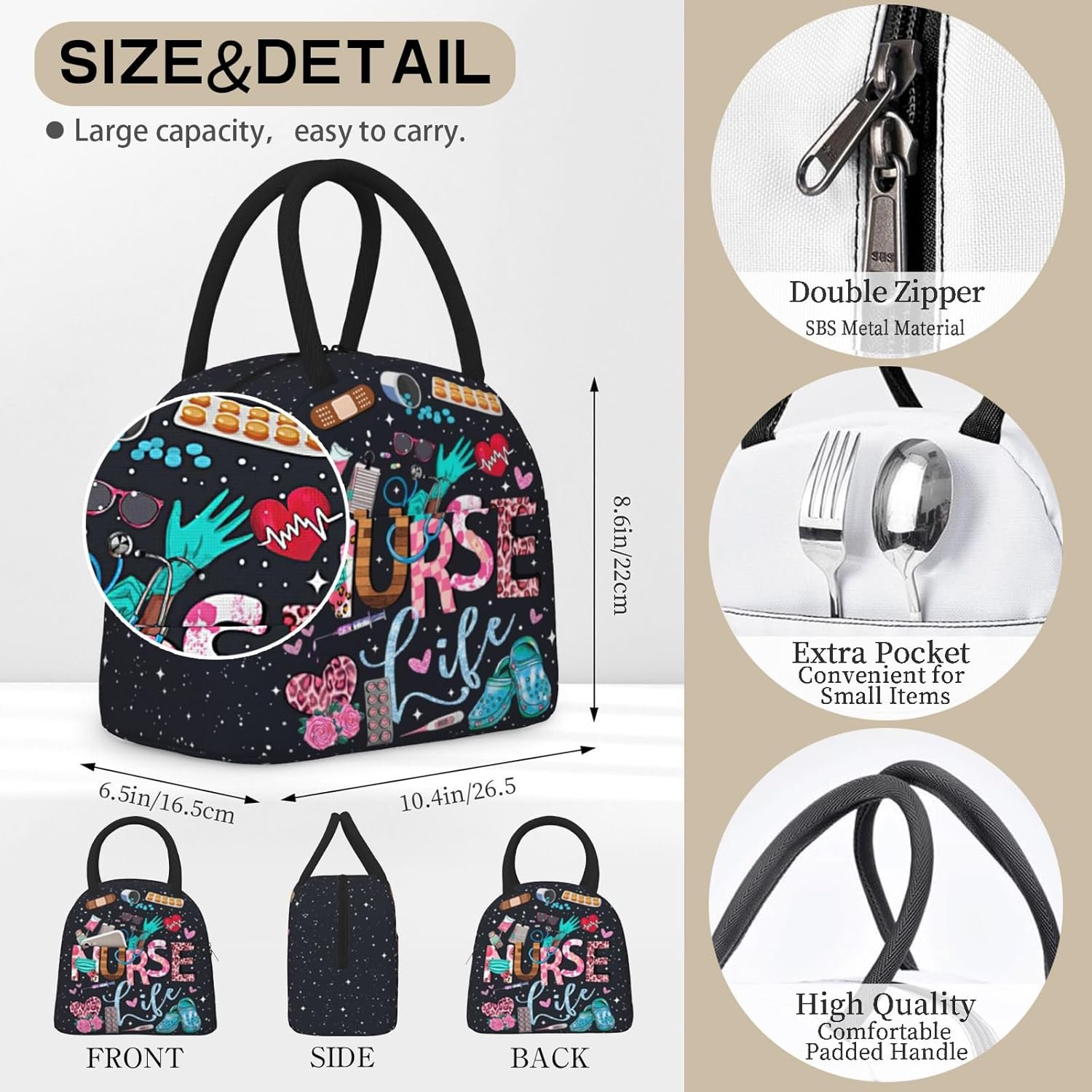 Sac Isotherme pour le Bureau et les Activités de Plein Air, Logo Personnalisé, Sac à Lunch pour Infirmières en Vrac, Idées de Cadeaux pour la Journée des Infirmiers, Sac de Voyage Réutilisable pour Hommes et Femmes