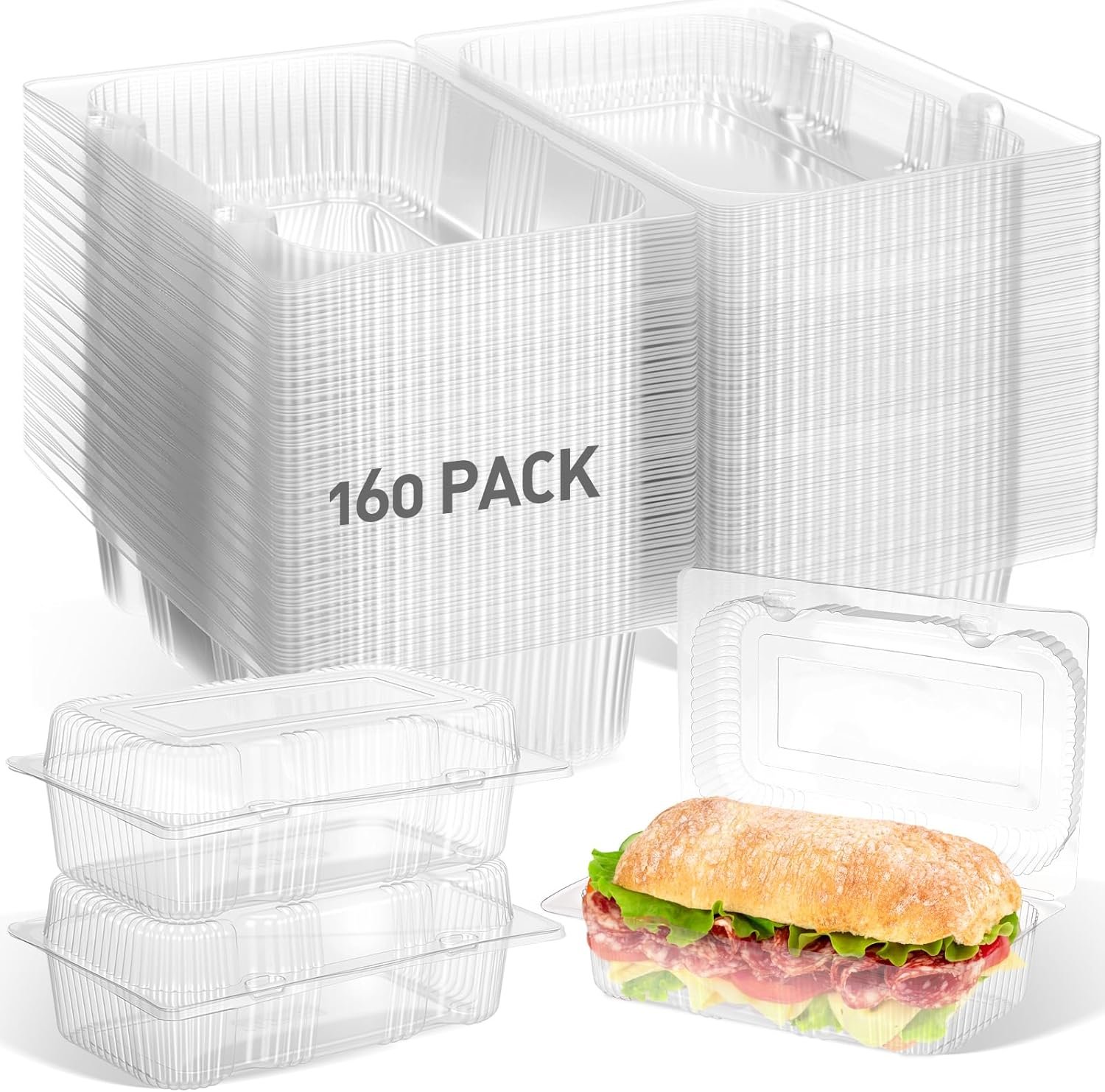 Containers alimentaires clairs à charnière 7,2 × 4,9 × 2,6 pouces en plastique. Grossiste, boîte à emporter à charnière, idéal pour les salades, hamburgers, fruits, desserts et sandwichs. Fabricant de boîtes à pâtisserie jetables en vrac. OEM bienvenue.