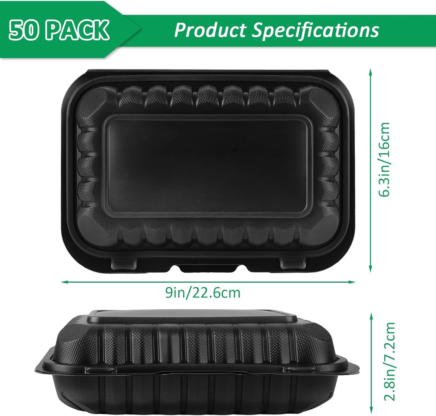 Grossiste 50 Pack de Contenants Alimentaires en Plastique Clamshell 27 OZ, 9 x 6 Pouces avec Couvercles, Recyclables et Sans BPA, Vente en Gros de Boîtes à Emporter pour Rangement Alimentaire.