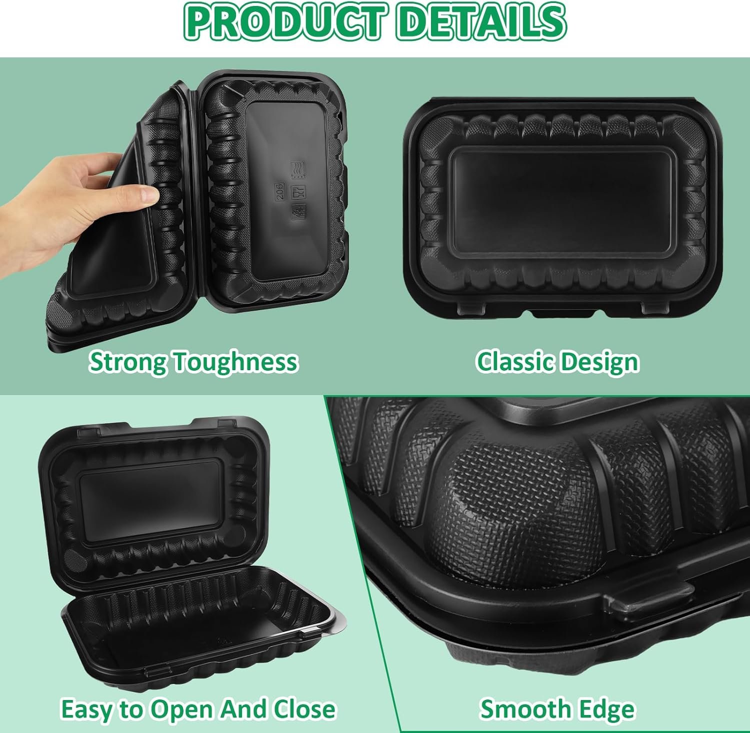 Grossiste 50 Pack de Contenants Alimentaires en Plastique Clamshell 27 OZ, 9 x 6 Pouces avec Couvercles, Recyclables et Sans BPA, Vente en Gros de Boîtes à Emporter pour Rangement Alimentaire.