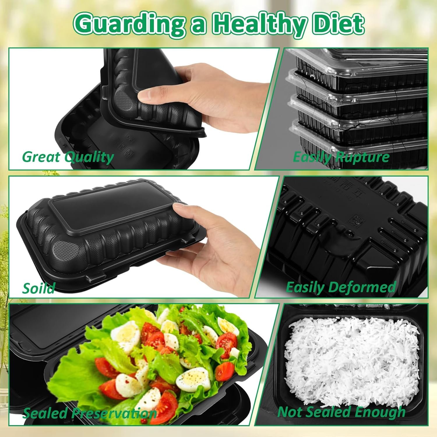 Grossiste 50 Pack de Contenants Alimentaires en Plastique Clamshell 27 OZ, 9 x 6 Pouces avec Couvercles, Recyclables et Sans BPA, Vente en Gros de Boîtes à Emporter pour Rangement Alimentaire.