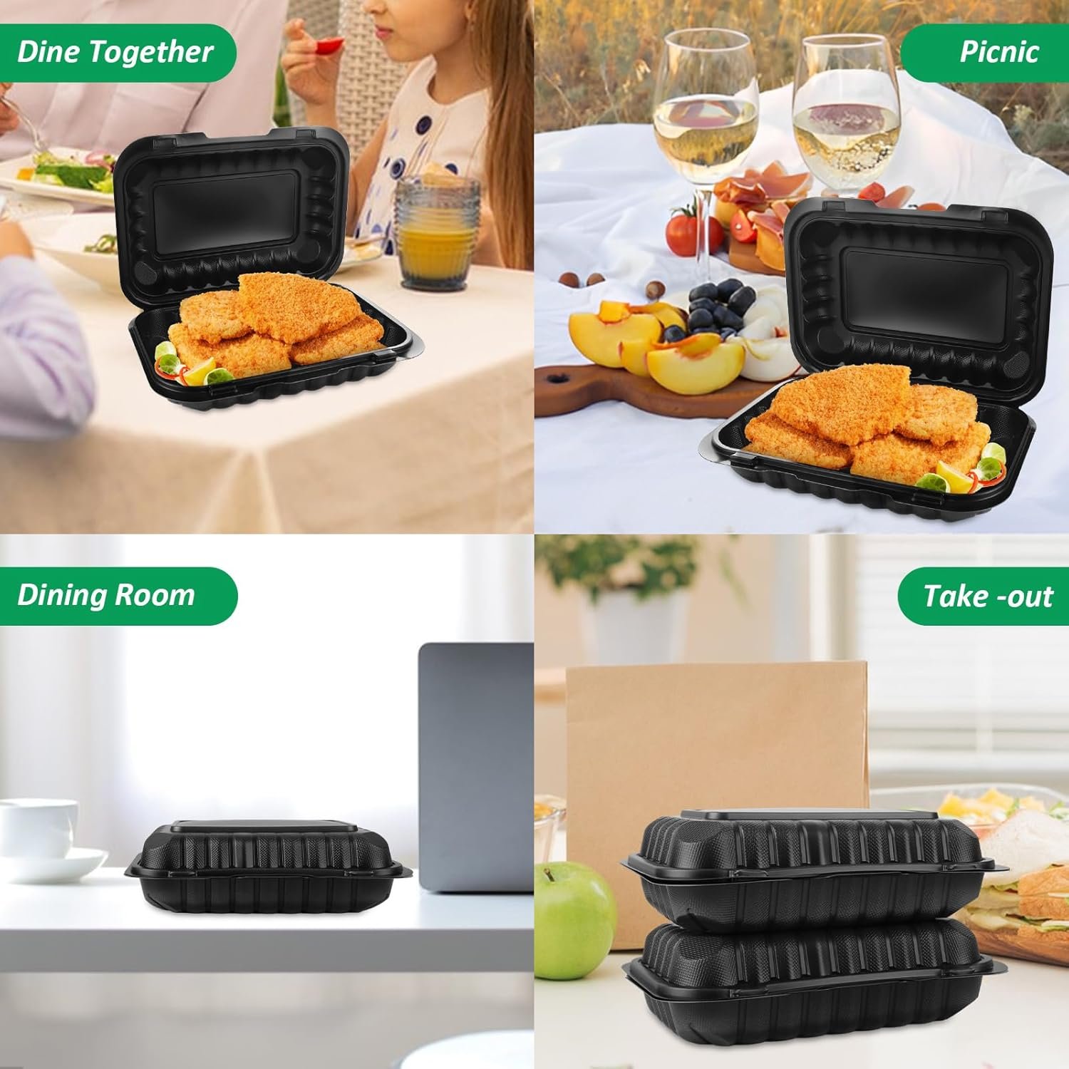 Grossiste 50 Pack de Contenants Alimentaires en Plastique Clamshell 27 OZ, 9 x 6 Pouces avec Couvercles, Recyclables et Sans BPA, Vente en Gros de Boîtes à Emporter pour Rangement Alimentaire.