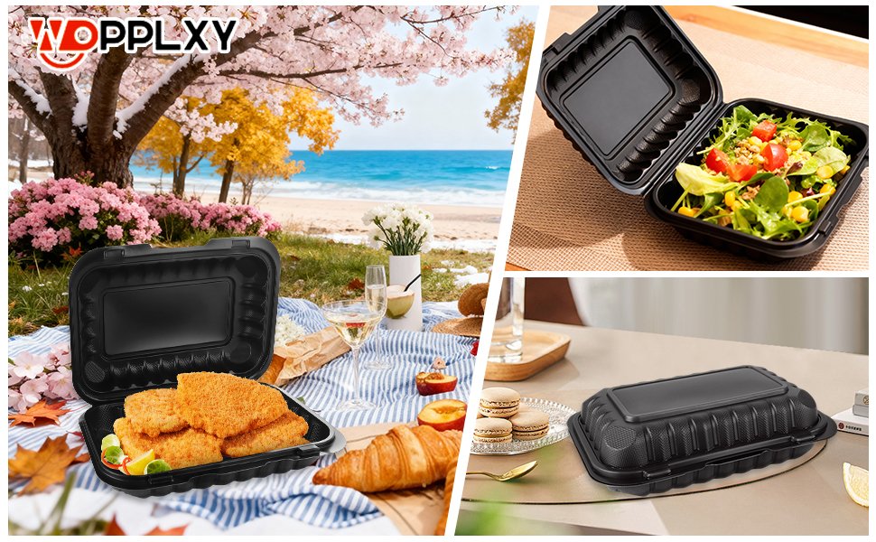 Grossiste 50 Pack de Contenants Alimentaires en Plastique Clamshell 27 OZ, 9 x 6 Pouces avec Couvercles, Recyclables et Sans BPA, Vente en Gros de Boîtes à Emporter pour Rangement Alimentaire.