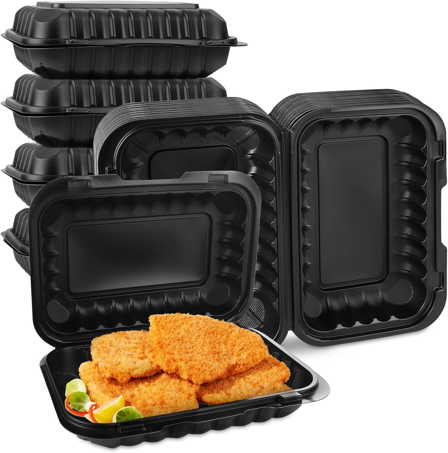 Grossiste 50 Pack de Contenants Alimentaires en Plastique Clamshell 27 OZ, 9 x 6 Pouces avec Couvercles, Recyclables et Sans BPA, Vente en Gros de Boîtes à Emporter pour Rangement Alimentaire.