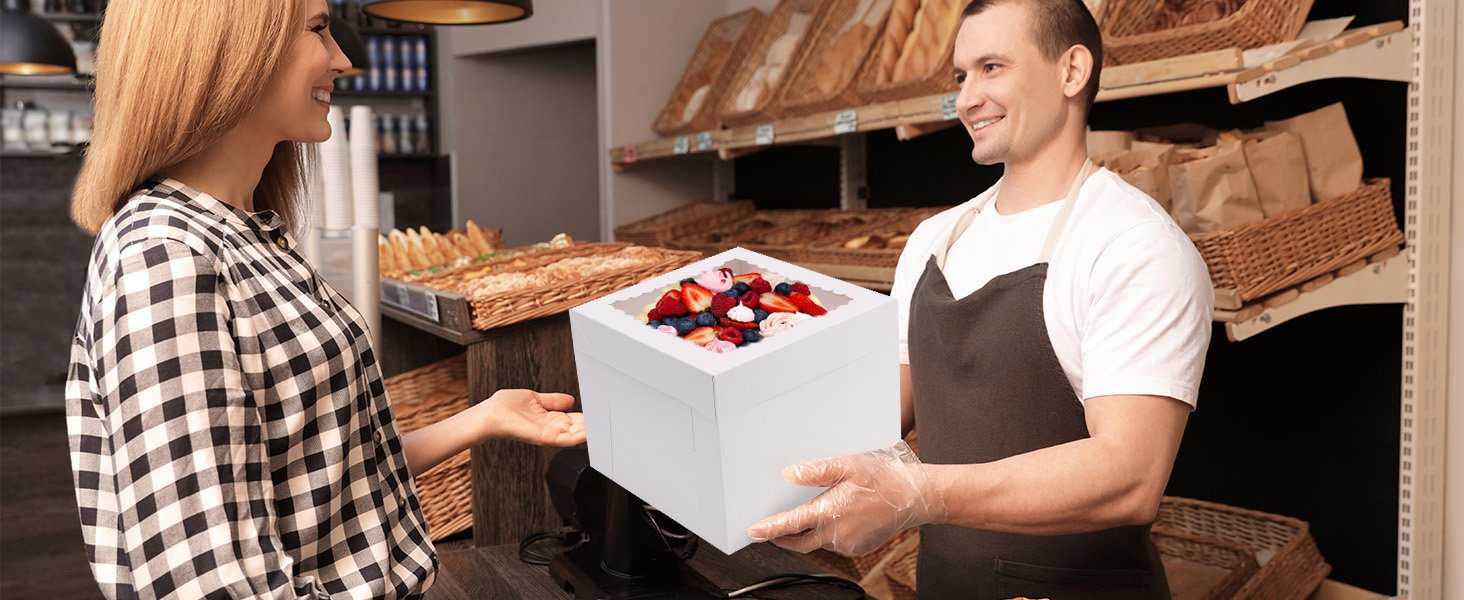 Grossiste des boîtes à gâteaux carrées 12 pièces, 10x10x8 pouces avec fenêtre, pour donuts, tartes, cookies, mariage et anniversaire, avec logo personnalisé, disponibles en vente en gros.