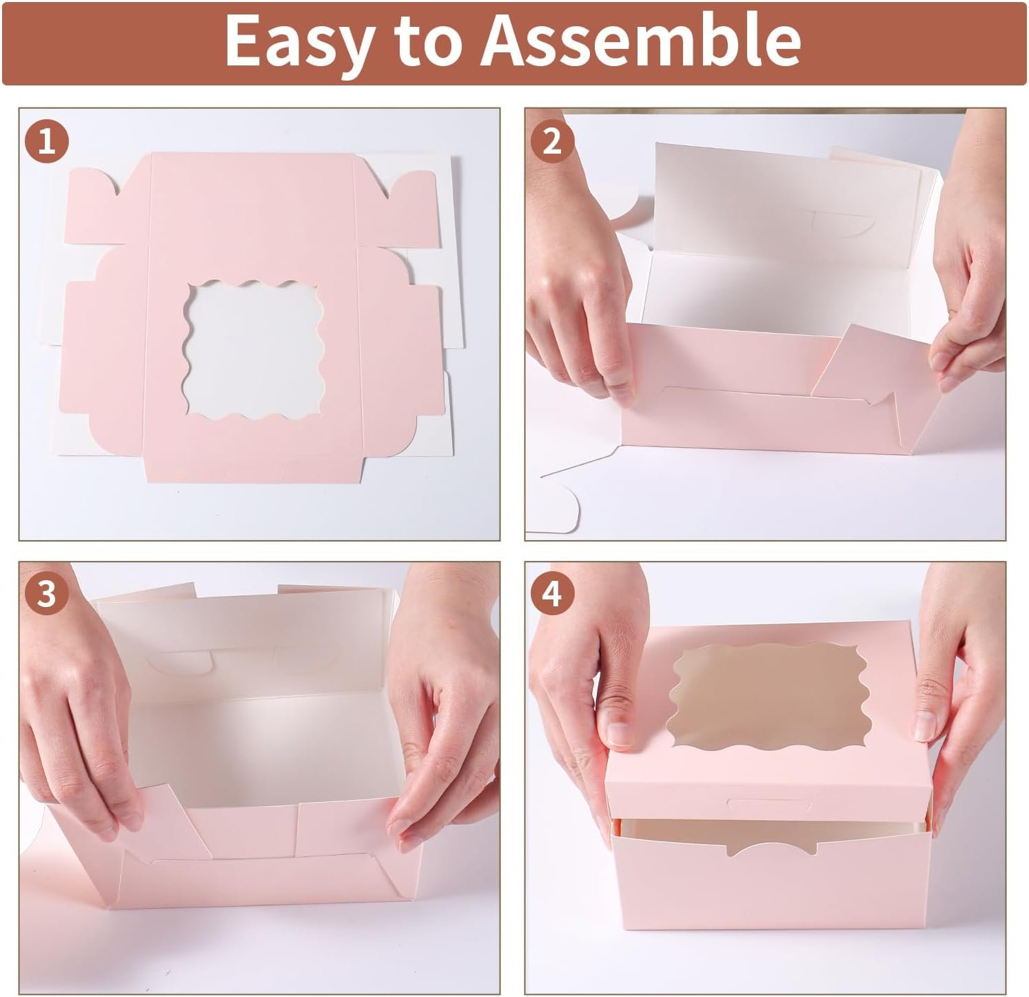 Grossiste en boîte à gâteau petite de 36 pcs 6x6x3 pouces avec fenêtre, logo personnalisé, idéal pour pâtisseries, desserts, fraises, chocolats, cupcakes en vente en gros.