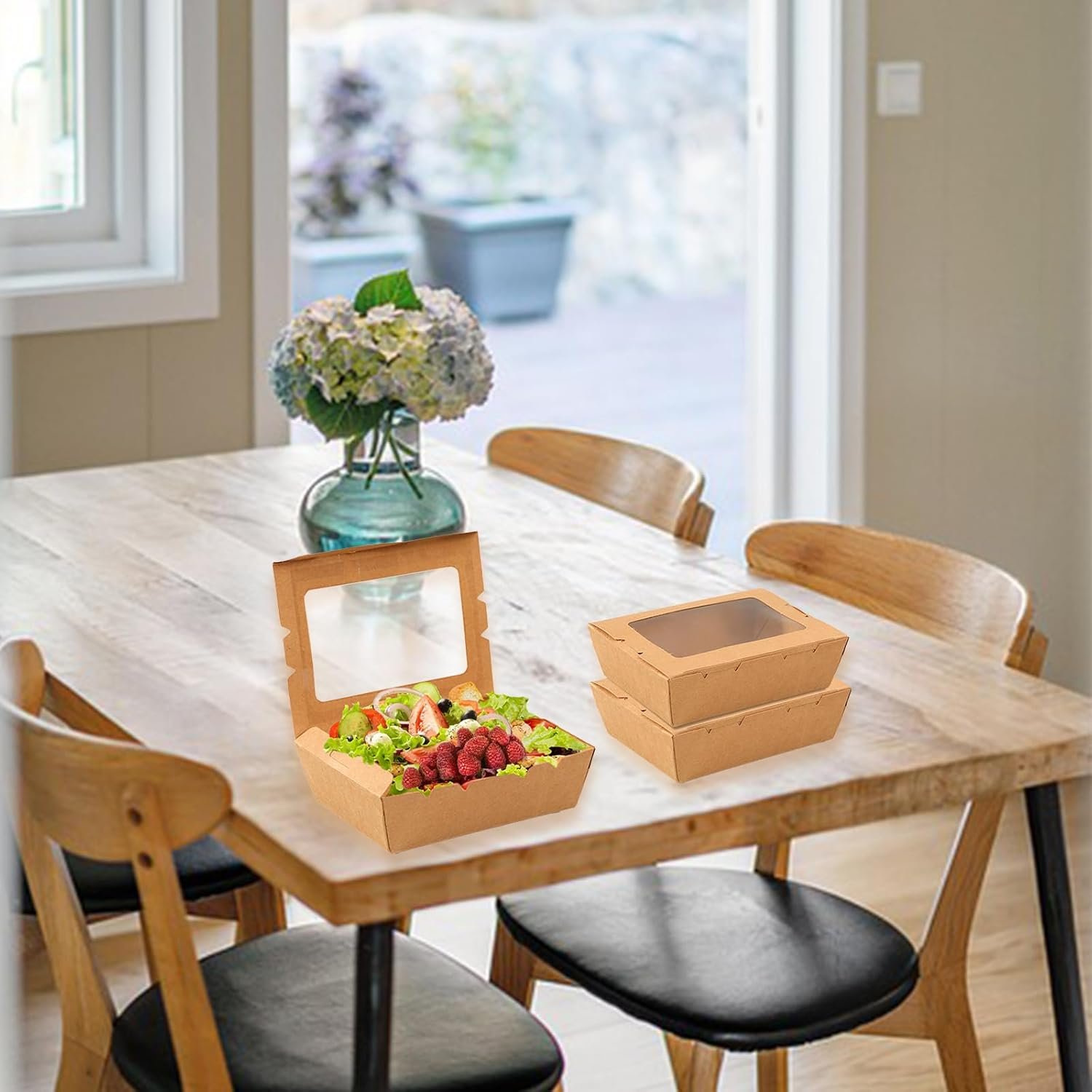 Grossiste contenant alimentaire en kraft 50 pièces 40 oz avec fenêtre, boîte à emporter jetable pour déjeuner, OEM, solution idéale pour restauration, événements, et pique-niques.