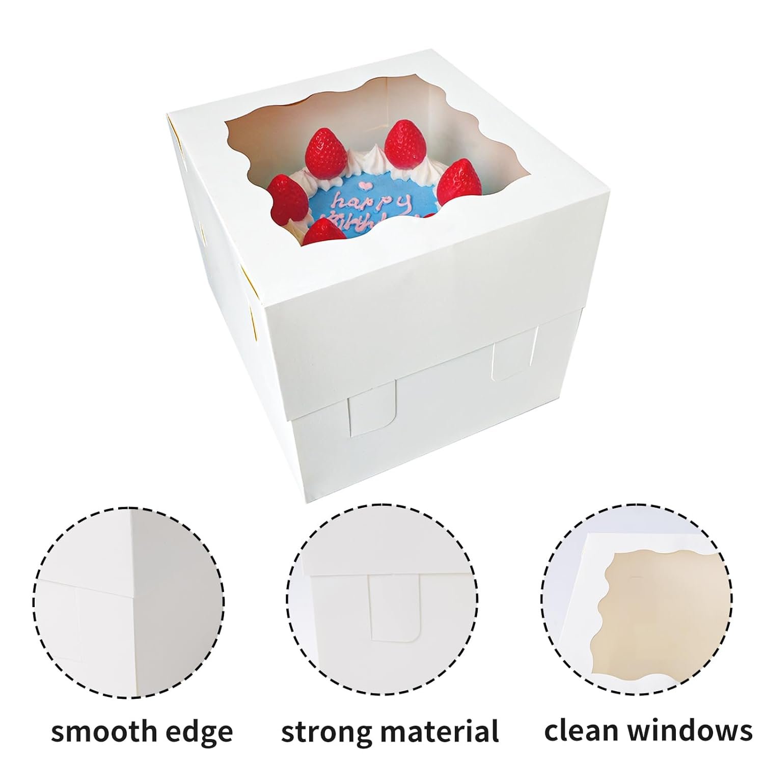 Cajas Pasteles en Vrac avec Fenêtre, Boîtes à Gâteaux 8x8x8 Inches Blances, Logo Personnalisé pour Mariage, Anniversaire, Fête, Fournisseur de Solutions de Rangement