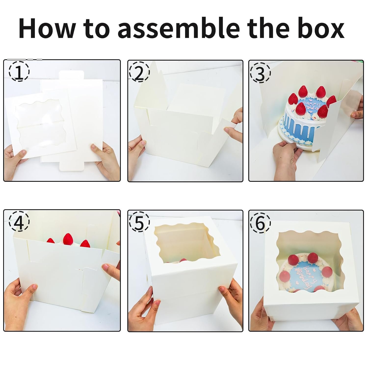 Cajas Pasteles en Vrac avec Fenêtre, Boîtes à Gâteaux 8x8x8 Inches Blances, Logo Personnalisé pour Mariage, Anniversaire, Fête, Fournisseur de Solutions de Rangement