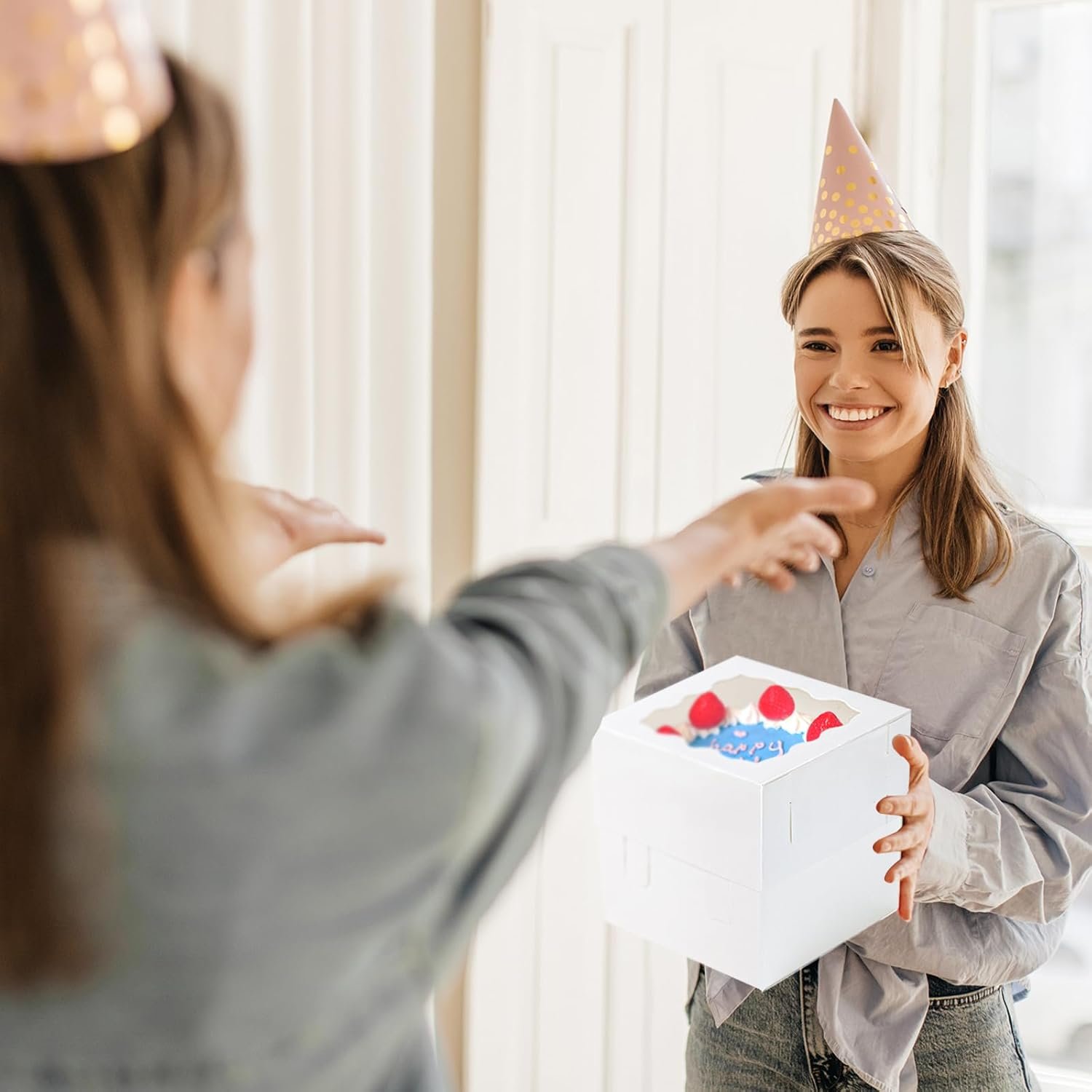 Cajas Pasteles en Vrac avec Fenêtre, Boîtes à Gâteaux 8x8x8 Inches Blances, Logo Personnalisé pour Mariage, Anniversaire, Fête, Fournisseur de Solutions de Rangement