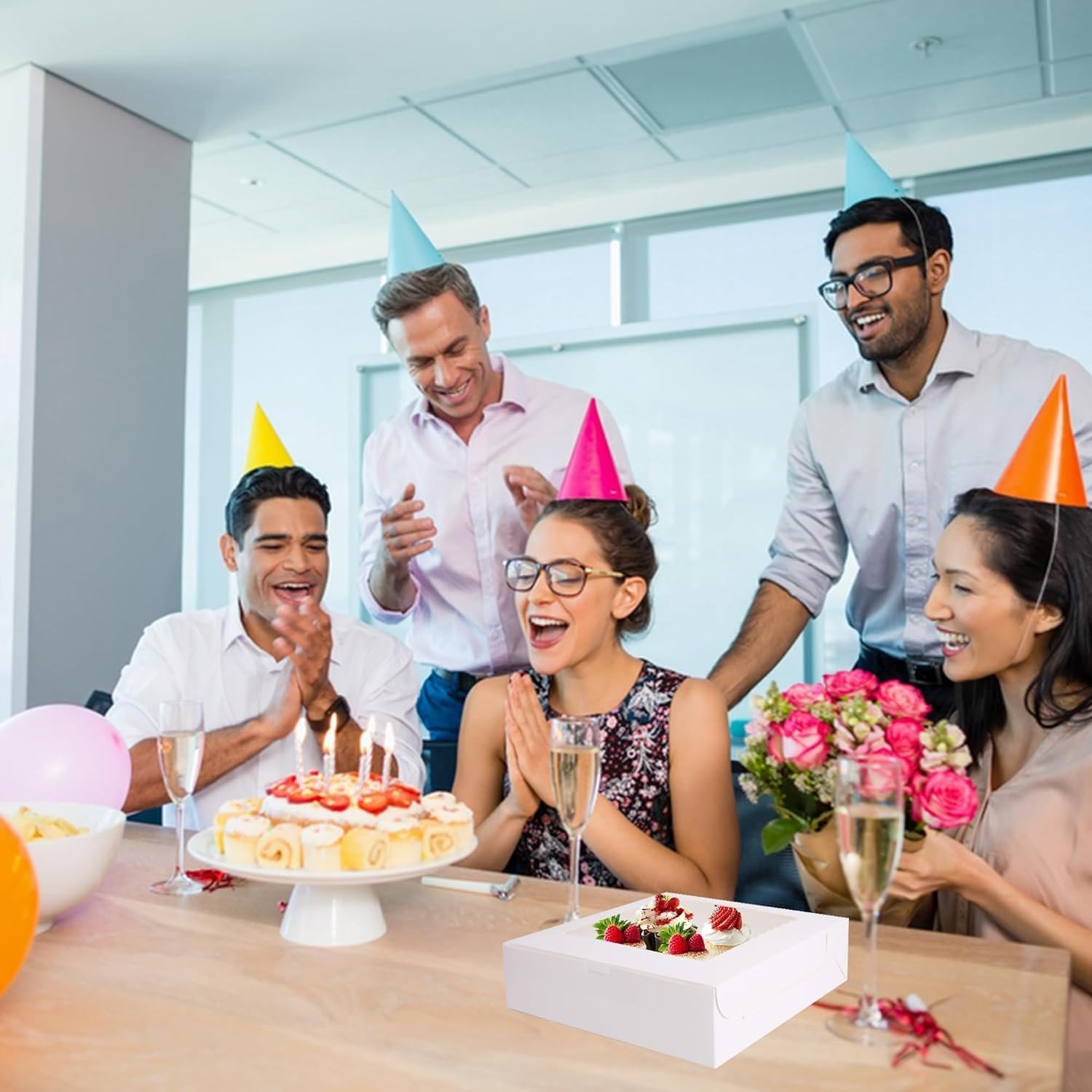 Grossiste 10 Boîtes à Pâtisserie avec Fenêtre 10x10x2,5 pouces, Fournisseur d'Emballages pour Gâteaux, Muffins, Cookies et Desserts, OEM