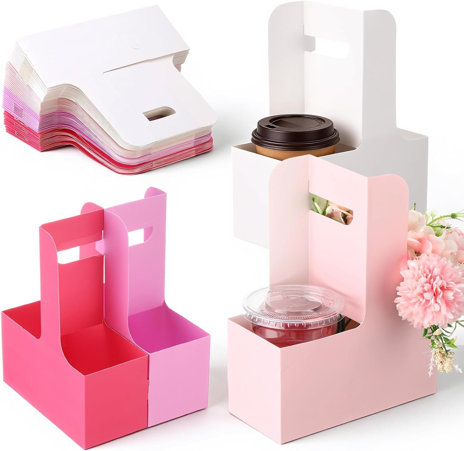 Grossiste 50 Pcs Porte-Gobelet avec Poignée 2 Tasses/4 Tasses pour Gobelets de 12-30 oz, Support de Boisson en Carton Jetable, Personnalisation de Logo pour Café et Bubble Tea, Fabricant de Fournisseur en Vente en Gros