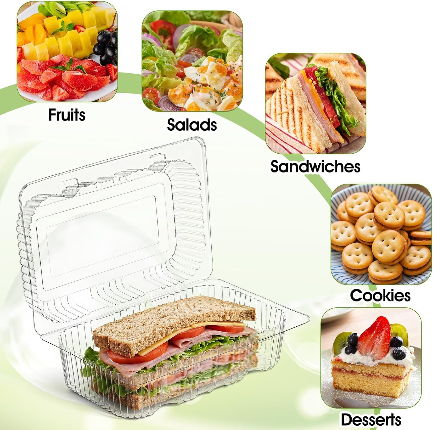Grossiste conteneurs alimentaires en plastique transparent à charnière, 100 pièces, 7,28 x 4,72 x 2,56 pouces, boîte à emporter robuste pour dessert, sandwich, salade, cookies, logo personnalisé, fabricant.