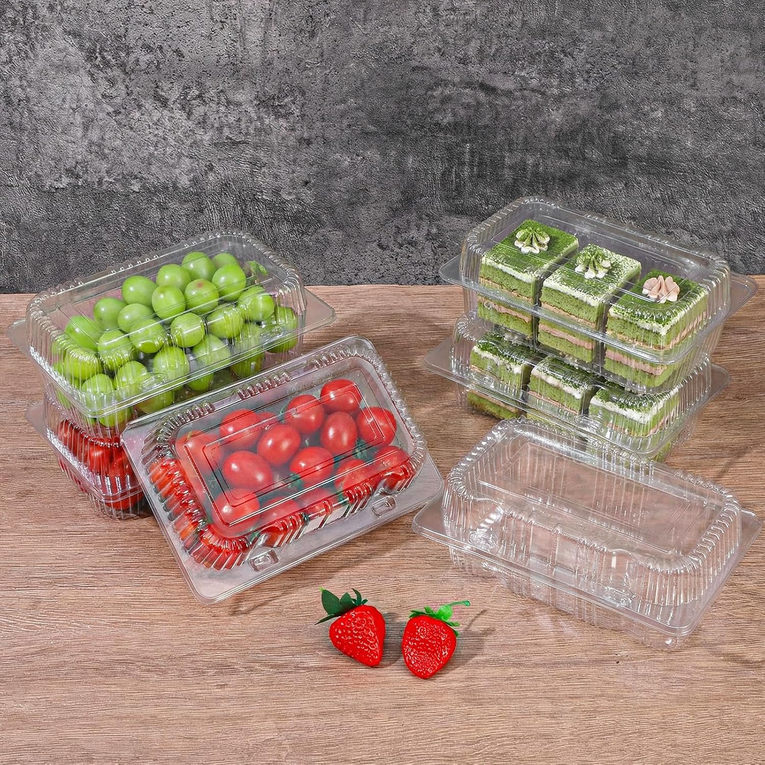 Grossiste conteneurs alimentaires en plastique transparent à charnière, 100 pièces, 7,28 x 4,72 x 2,56 pouces, boîte à emporter robuste pour dessert, sandwich, salade, cookies, logo personnalisé, fabricant.