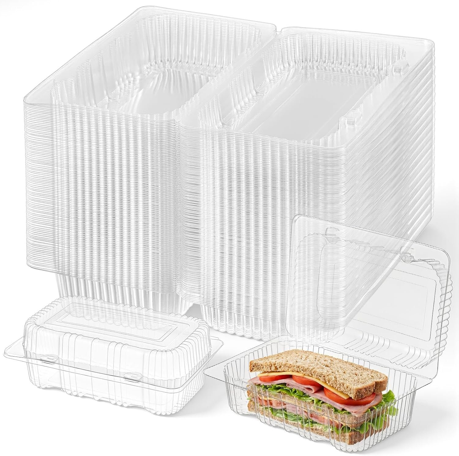 Grossiste conteneurs alimentaires en plastique transparent à charnière, 100 pièces, 7,28 x 4,72 x 2,56 pouces, boîte à emporter robuste pour dessert, sandwich, salade, cookies, logo personnalisé, fabricant.
