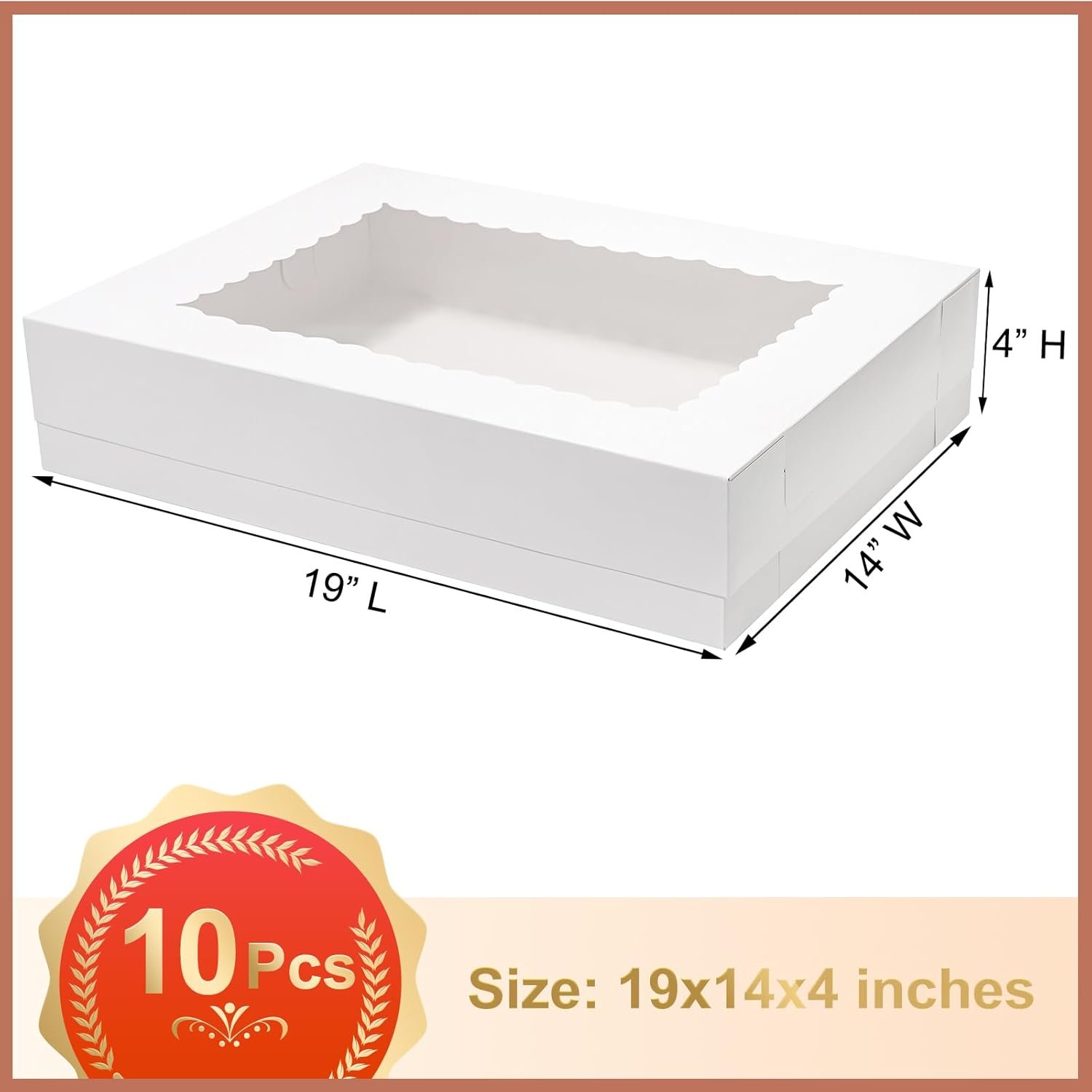 Boîtes à gâteau rectangulaires 1/2 feuille 10pcs 19x14x4 avec fenêtre, vente en gros, conçues par un fabricant pour pâtisserie, cupcakes, donuts, cookies et emballage de tartes, avec option de logo personnalisé.