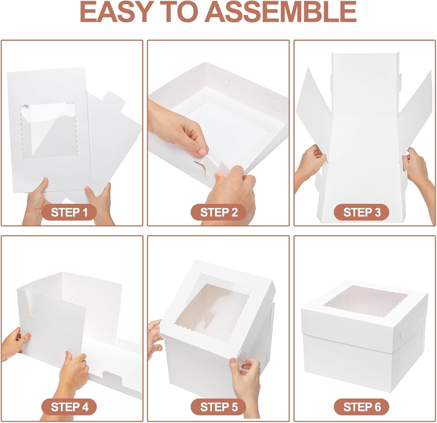 Boîtes à gâteau rectangulaires 1/2 feuille 10pcs 19x14x4 avec fenêtre, vente en gros, conçues par un fabricant pour pâtisserie, cupcakes, donuts, cookies et emballage de tartes, avec option de logo personnalisé.