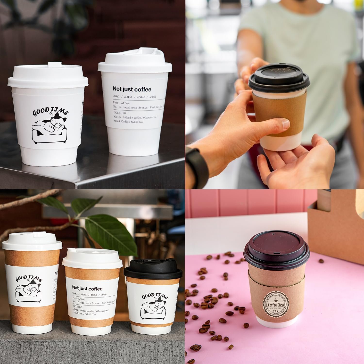 Grossiste de manchons à café jetables blancs/Kraft sur mesure 20-100 pièces, s'adaptent aux gobelets en papier de 10, 12, 16, 20 oz, avec logo personnalisé (50PCS) fabriqué par un fournisseur fiable.