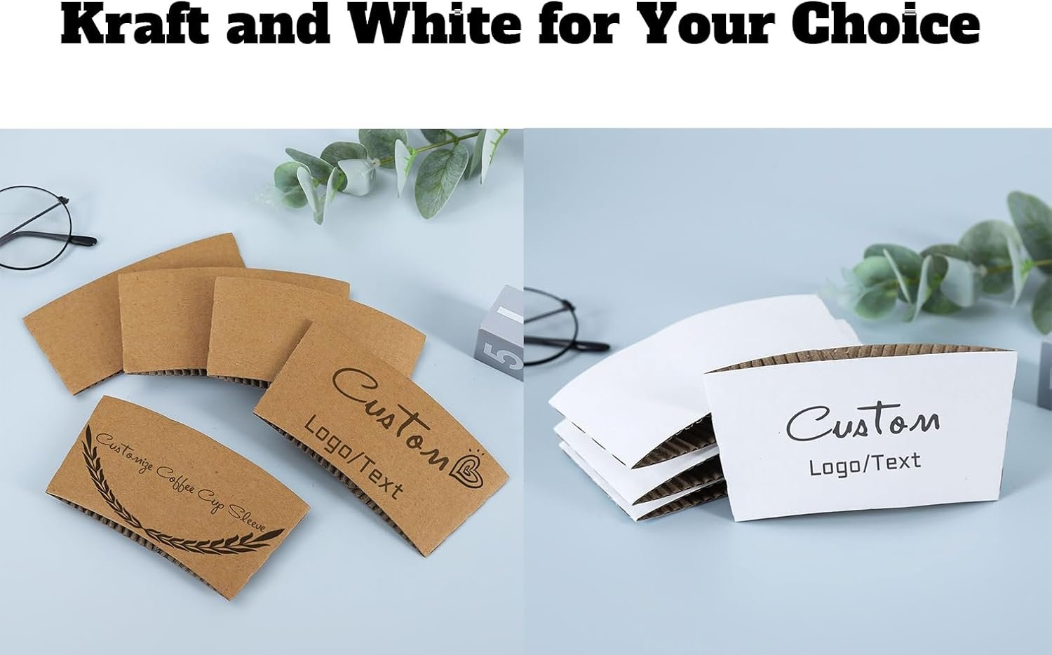 Grossiste de manchons à café jetables blancs/Kraft sur mesure 20-100 pièces, s'adaptent aux gobelets en papier de 10, 12, 16, 20 oz, avec logo personnalisé (50PCS) fabriqué par un fournisseur fiable.