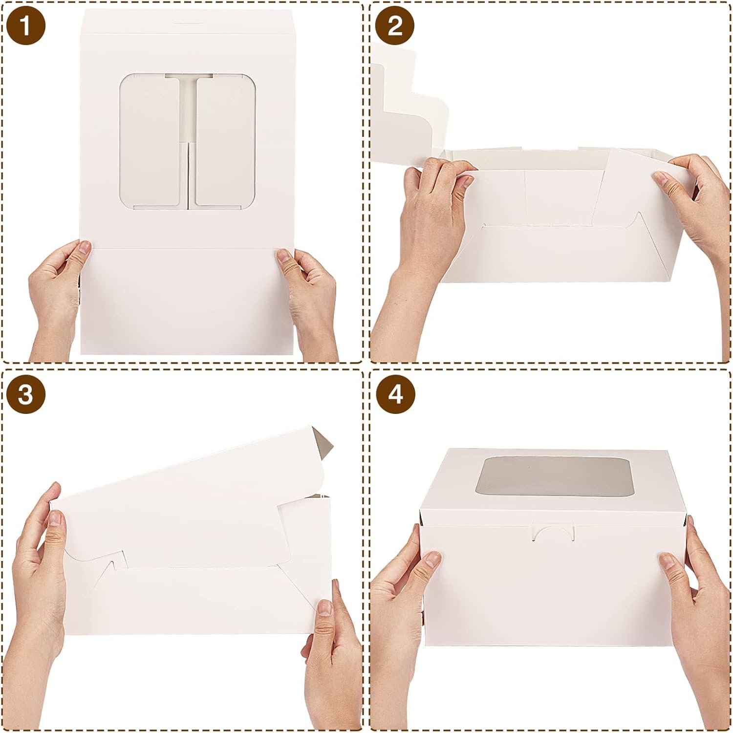 Grossiste de boîtes à gâteaux jetables 10x10x5 pouces avec logo personnalisé, comprenant des plaques à gâteau et des autocollants pour la fête des mères, pâtisseries, cupcakes, tartes, biscuits, vente en gros. Grossiste de boîtes à gâteaux jetables 10x10x5 pouces avec logo personnalisé, comprenant des plaques à gâteau et des autocollants pour la fête des mères, pâtisseries, cupcakes, tartes, biscuits, vente en gros.