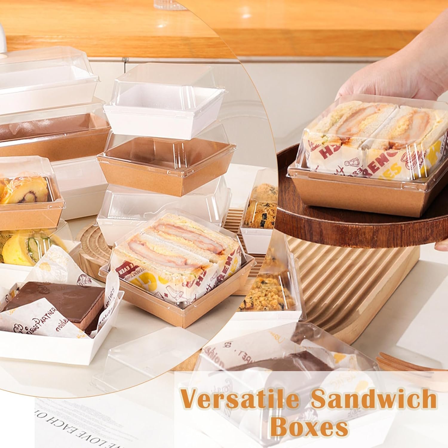 Grossiste en Vrac, 100 Boîtes de Charcuterie Miniatures avec Couvercles Transparente, 5 Pouces, Fournisseur de Contenants Alimentaires Jetables pour Cookies, Sushi, Part de Gâteau, Muffins, Logo Personnalisé.