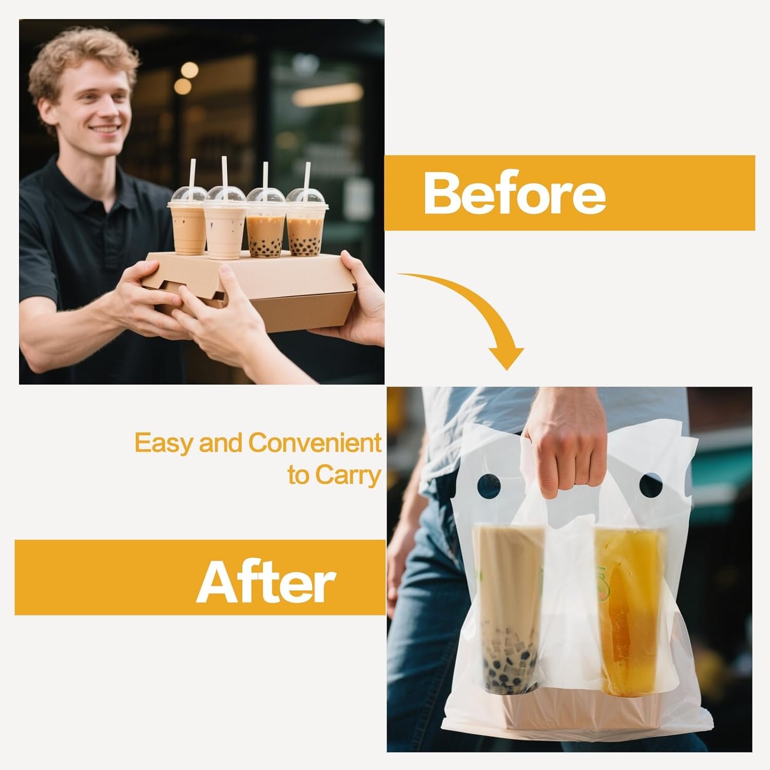 Grossiste de sacs en plastique portables pour boissons, 250 pack de porte-bouteilles 2 tasses, idéal pour la livraison de café et de jus, 11,8 x 3 x 11 pouces - Logo Personnalisé - Fabricant.