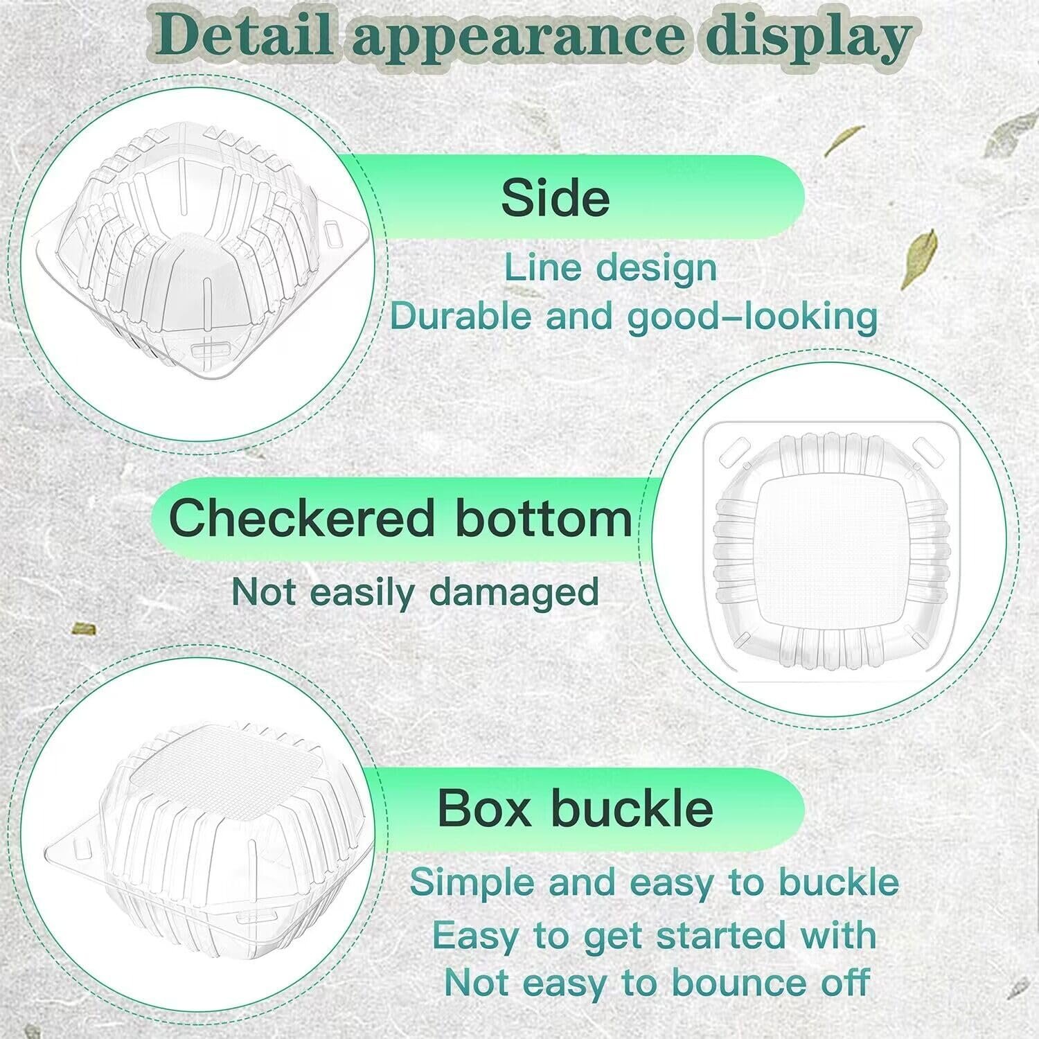 Grossiste conteneurs alimentaires en plastique clair 25 pièces 5.8 x 5.8 x 3.2 pouces, avec couvercles, pour gâteaux, desserts, salades, pâtes, sandwiches, logo personnalisé, fournisseur de solutions jetables.