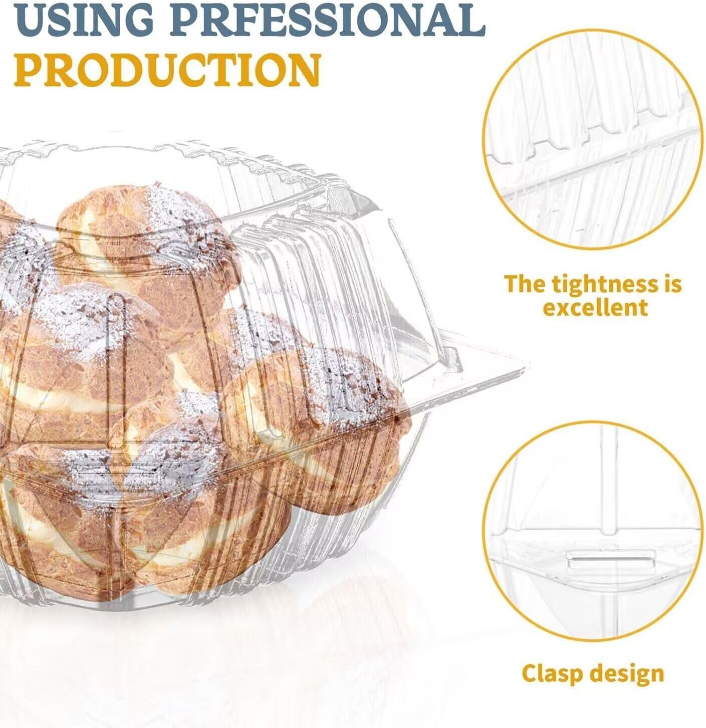 Grossiste conteneurs alimentaires en plastique clair 25 pièces 5.8 x 5.8 x 3.2 pouces, avec couvercles, pour gâteaux, desserts, salades, pâtes, sandwiches, logo personnalisé, fournisseur de solutions jetables.